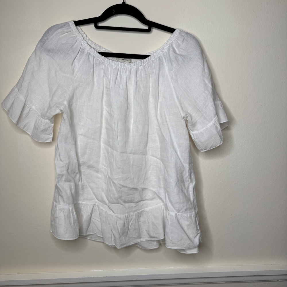 Terzo Millennio Blouse Women L White Linen Off Shoulder Ruffle Italy bohemian